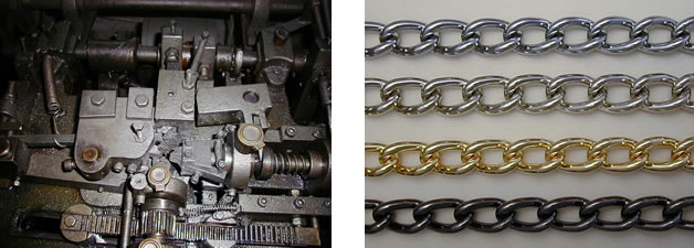 鎖製造機と4色メッキのマンテル鎖